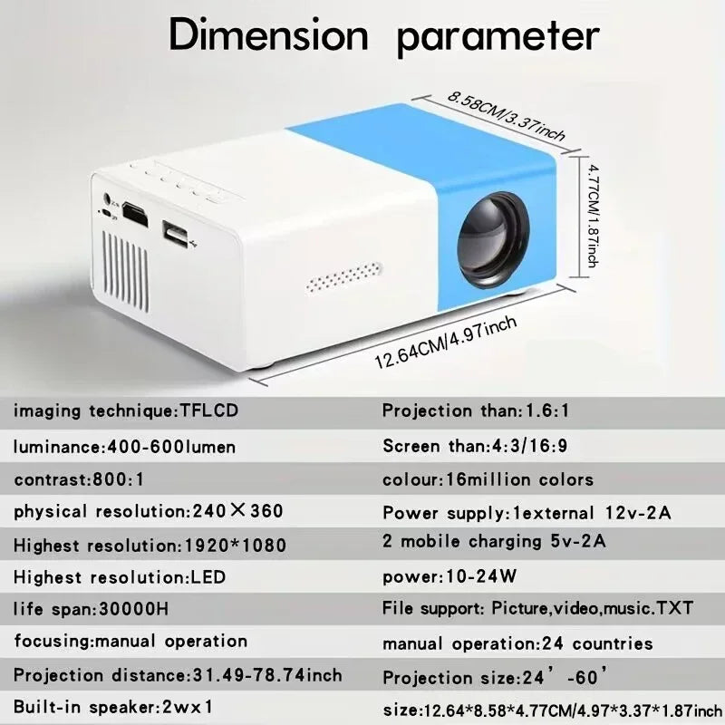 Suitable for home theater mini portable YG300 projector, HDMI connection WIFI、 Phone, compatible with USB